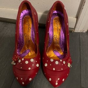 Size 8 Irregular Choice red and white heels with cute mushrooms